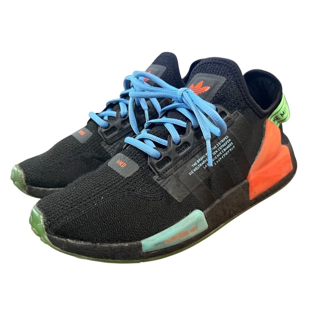 ADIDAS NMD R1 V2 Men's Black Orange Green Sneakers US 8.5